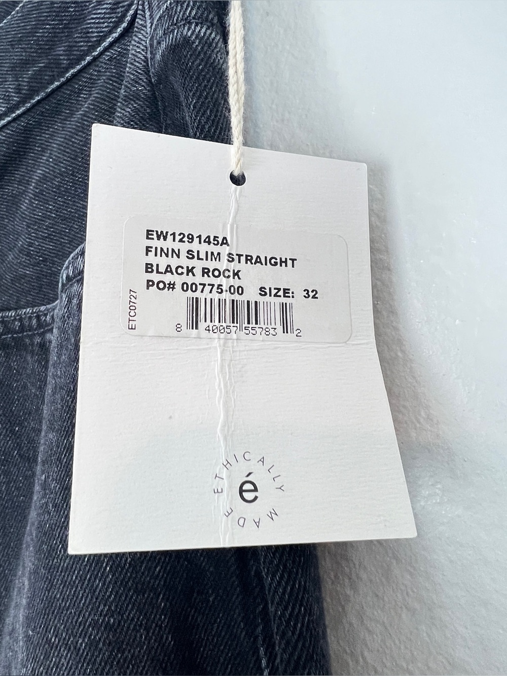 NEW Etica Finn Slim Straight Black Rock Jeans Sustainable Neutral Capsule 32 - Picture 9 of 11
